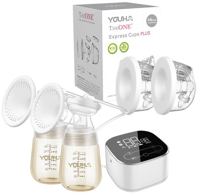 YOUHA 優合 雙邊電動吸乳器 YH-5020S 搭配 優捷 Express Cups Plus 雙邊免手持真空集乳杯 28mm 黑色 1組