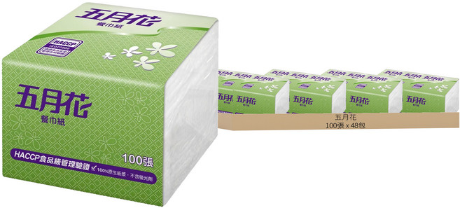 五月花 9吋餐巾紙 100張 48包 不含螢光劑 HACCP驗證 Green