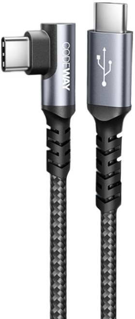 CODEWAY 90度 USB C to USB C 快充充電線, 1m, 灰色, 1條