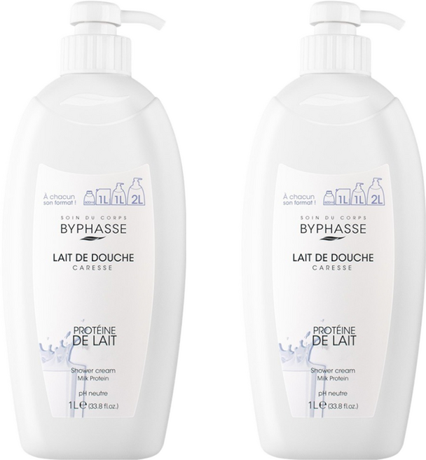 BYPHASSE 牛奶蛋白沐浴乳, 1L, 2瓶