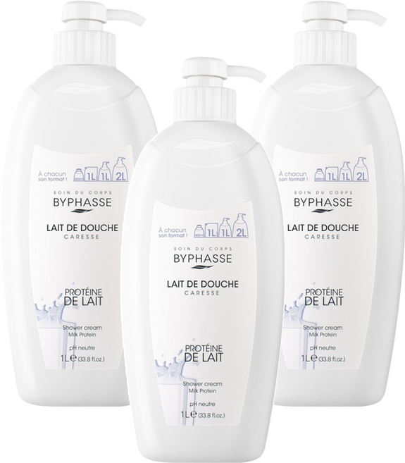 BYPHASSE 牛奶蛋白沐浴乳, 1L, 3瓶