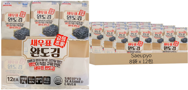 Saeupyo 有名莞島海苔 12包, 8袋, 60g