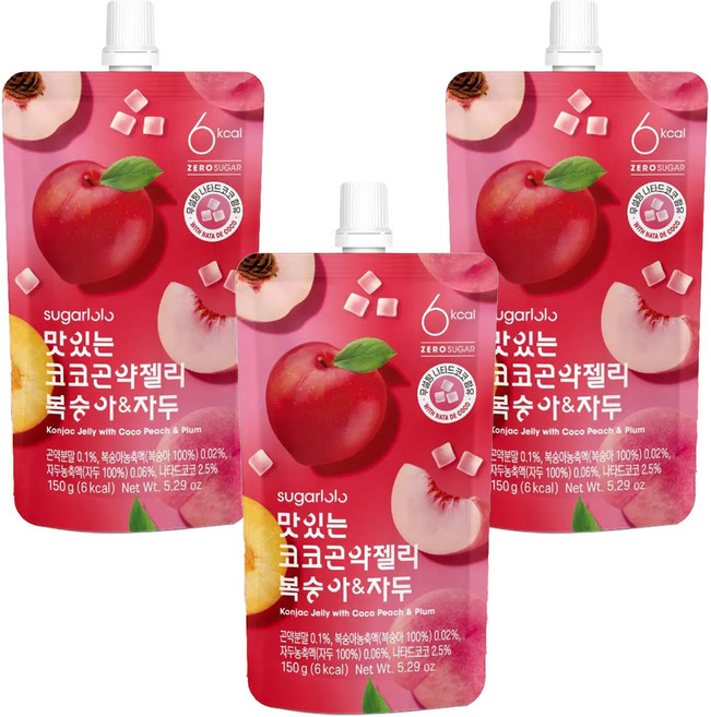 sugarlolo 蒟蒻果凍飲 水蜜桃&李子口味, 150g, 3個