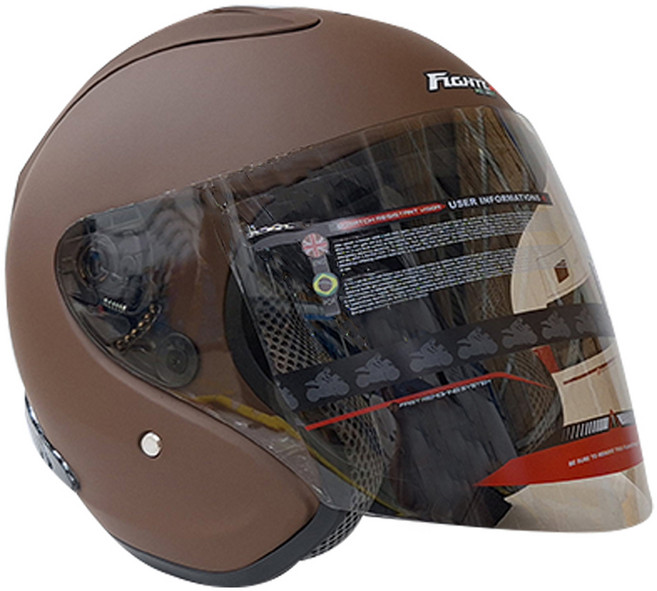 FIGHTER HELMET 普通型露臉式機車防護頭盔 含一層護目鏡 R3-A6, 消光咖啡