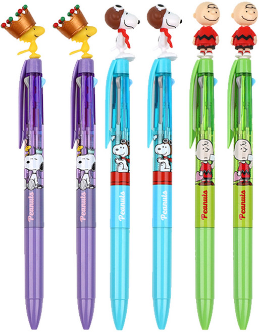 韓國 hM PLUS Peanuts 史努比公仔3色原子筆3入組 B款 0.5mm, 飛行史努比, 查理, 糊塗塌客, 2套