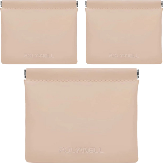 POLYWELL 寶利威爾 彈片收納包 PU PW15-T65-0810 15 x 11.5cm, 奶茶色, 3個