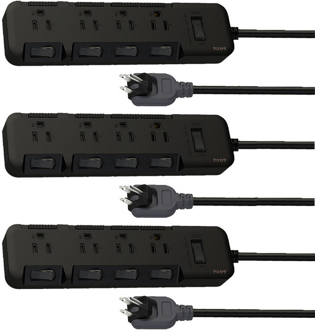 KUROKASA 黑傘 5切4座3P防塵蓋延長線 KU-3547S, 消光黑, 3個, 1.2m