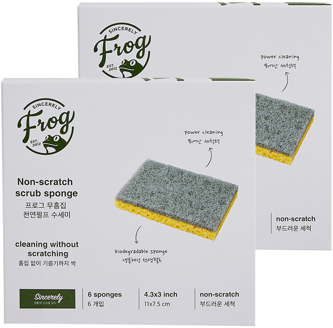 SINCERELY Frog 天然無痕雙面菜瓜布, 6入, 2盒