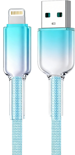 樂樂 冰晶頭蘋果快充充電線 USB to Lightning, 漸變藍, 1個, 150cm