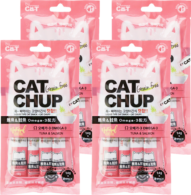 CAT CHUP 貓咪肉泥, 鮪魚+鮭魚, 56g, 4袋