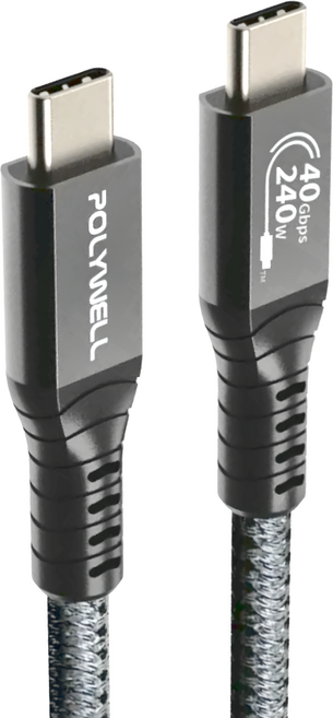 POLYWELL 寶利威爾 USB4 Type-C PD3.1 240W 超高速傳輸充電線 PW15-W45-A359, 黑色, 2m, 1條