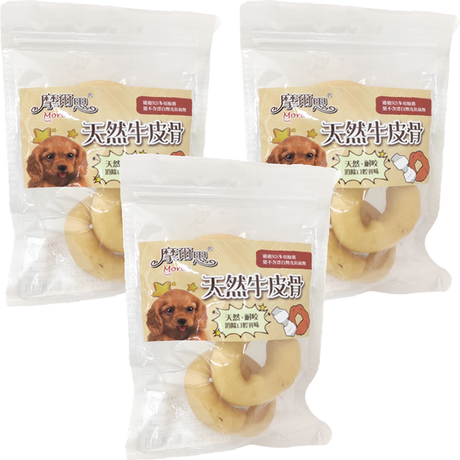 Mores 摩爾思 天然牛皮骨 狗零食 3個, 煙燻甜甜圈, 45g, 3包