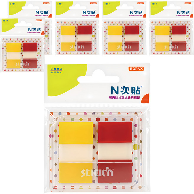 N次貼 抽取式透明標籤 66034 色塊款 黃色 + 紅色, 6包, 1組