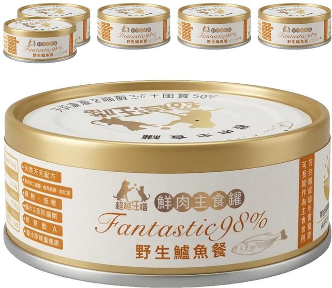 超越汪喵 鮮肉主食罐, 野生鱸魚餐, 80g, 6罐