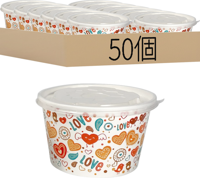 850cc免洗紙碗/紙湯杯/湯碗 附蓋, 50個, 1袋