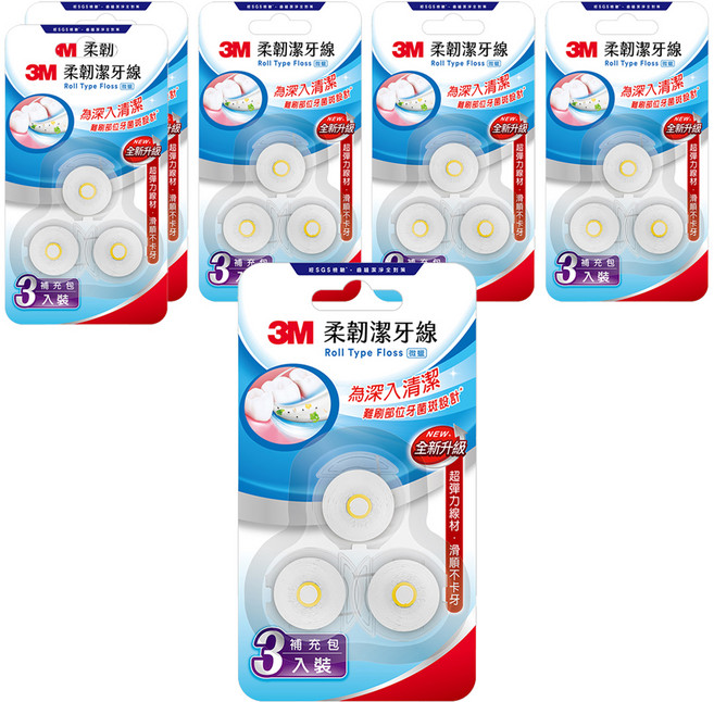 3M RTF6 柔韌潔牙線 馬卡龍造型 補充包, 6套, 3個裝, 30m