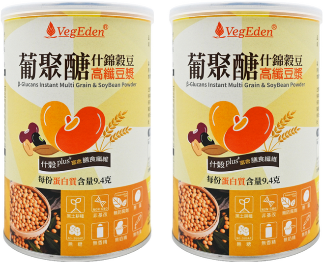 VegEden 蔬食伊甸園 葡聚糖什錦穀豆高纖豆漿, 350g, 2罐