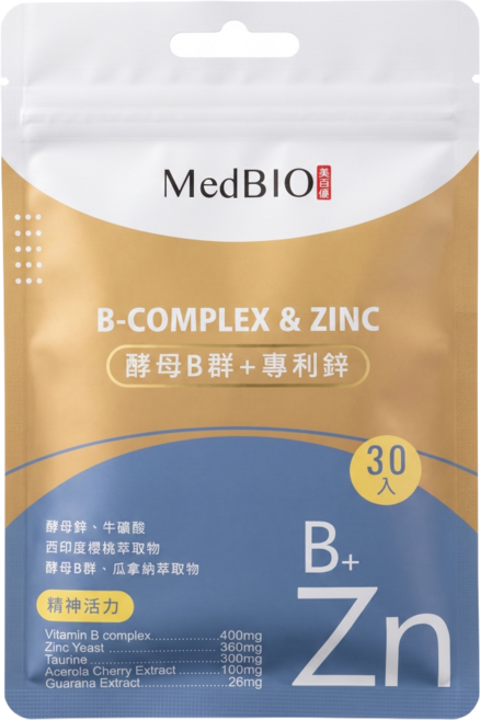 MedBIO 美百優 酵母B群 + 專利鋅, 500mg, 30顆, 1包