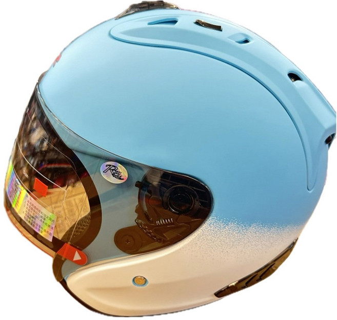 FIGHTER HELMET 露臉式安全帽 含一層護目鏡 R3A6, 啞光天藍/白花