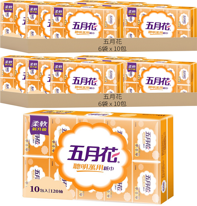 五月花 聰明萬用紙巾 120張, 10包, 12袋