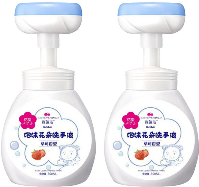 花朵泡沫洗手乳 花朵瓶 壓頭顏色隨機 草莓香, 300ml, 2組