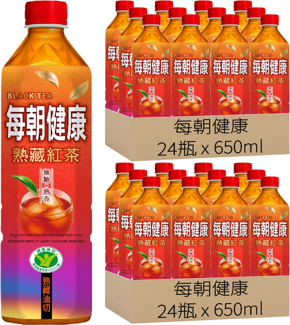 每朝健康 熟藏紅茶 無糖, 24入, 48瓶, 650ml