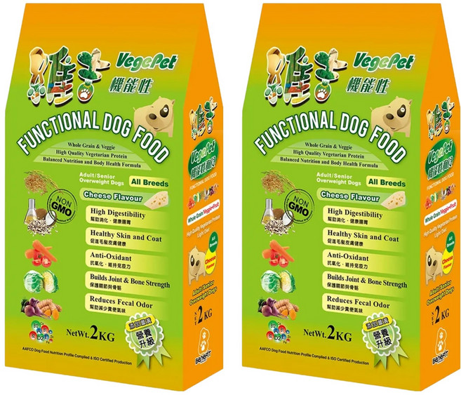 VegePet 維吉 機能素狗食 2kg 全犬糧 優質蛋白 高消化率, 2袋
