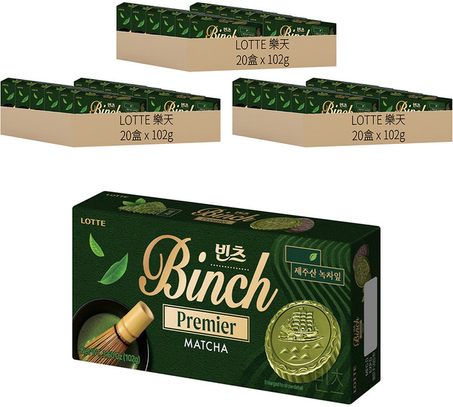 LOTTE 樂天 Binch 抹茶餅乾, 102g, 60盒