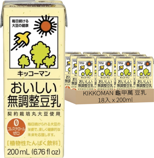 KIKKOMAN 龜甲萬 豆乳 無調整, 18入, 200ml