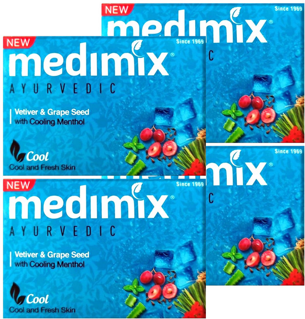 medimix 台灣公司貨 印度藍寶石沁涼美肌皂 岩蘭草 + 葡萄籽, 125g, 4個