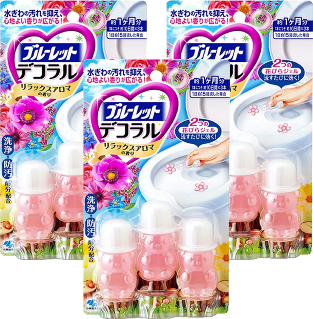KOBAYASHI 小林製藥 BLUELET 馬桶消臭花瓣香氛凝膠 花香 3入, 22.5g, 3組