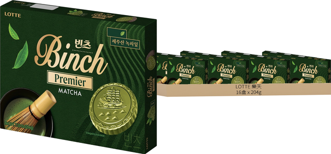 LOTTE 樂天 Binch 抹茶餅乾, 204g, 16盒