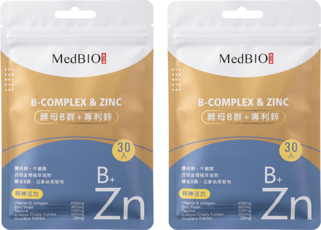 MedBIO 美百優 酵母B群 + 專利鋅, 500mg, 30顆, 2包