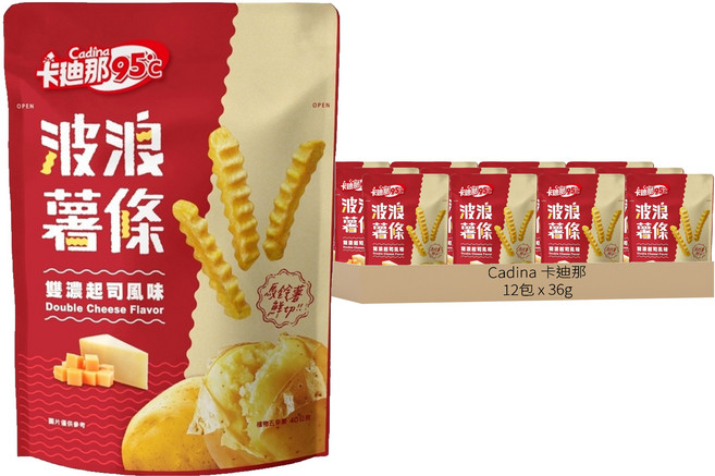Cadina 卡迪那 95度C波浪薯條 雙濃起司風味, 36g, 12包