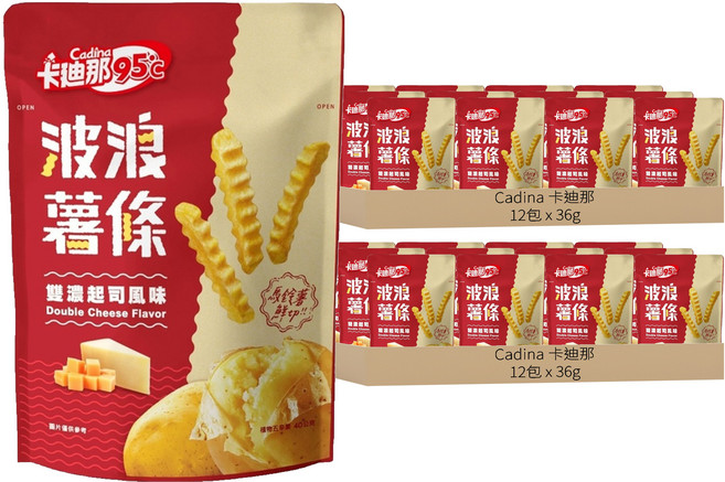 Cadina 卡迪那 95度C波浪薯條 雙濃起司風味, 36g, 24包