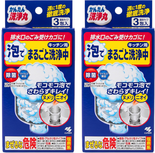 KOBAYASHI 小林製藥 廚房用排水口提籠清潔發泡粉 3包, 90g, 2盒