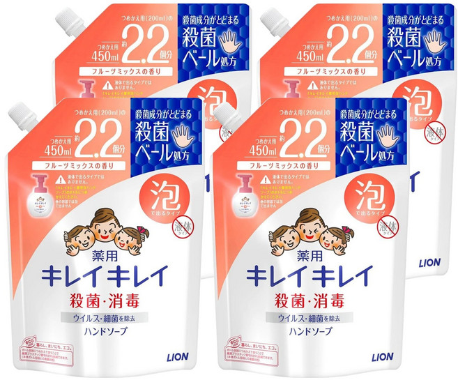 LION 獅王 趣淨 洗手慕斯補充包 清新果香, 4個, 450ml