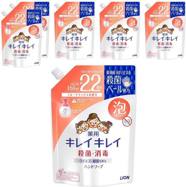 LION 獅王 趣淨 洗手慕斯補充包 清新果香, 6個, 450ml