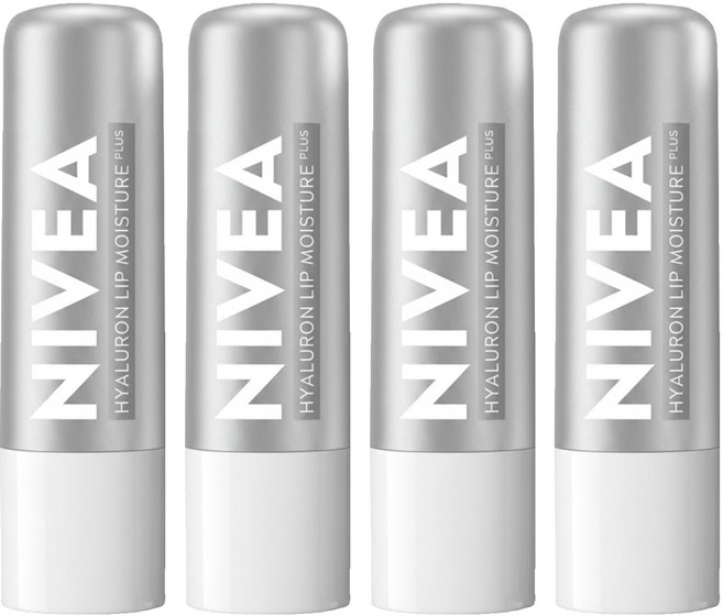 NIVEA 妮維雅 5D玻尿酸修護精華潤唇膏, 5.2g, 4支, 透明無色