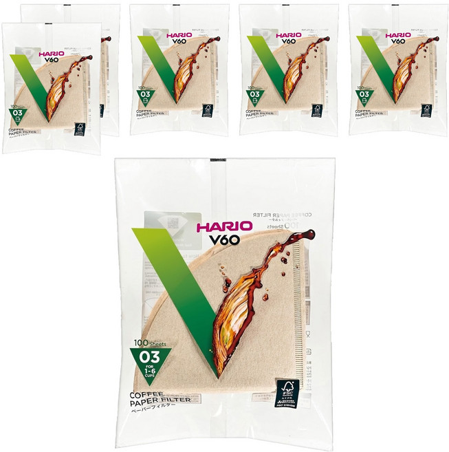 HARIO 好璃奧 V60無漂白03濾紙 VCF-03-100M 1~6杯, 100張, 6包