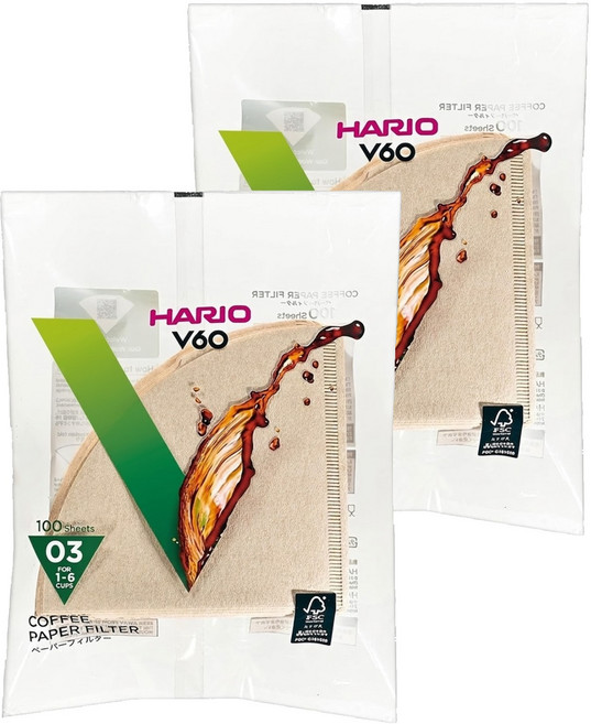 HARIO 好璃奧 V60無漂白03濾紙 VCF-03-100M 1~6杯, 100張, 2包