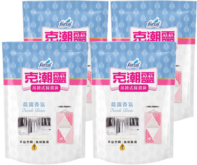 farcent 花仙子 克潮靈 吊掛除濕袋 晨露香氛 2入, 4包