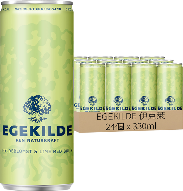 EGEKILDE 伊克萊 接骨木萊姆香氛氣泡礦泉水, 24個, 330ml