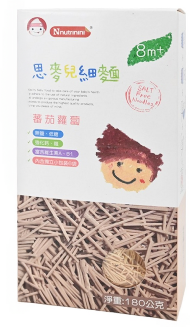 Nnutrinini 脆妮妮 思麥兒細麵 蕃茄蘿蔔 8個月以上, 180g, 1盒