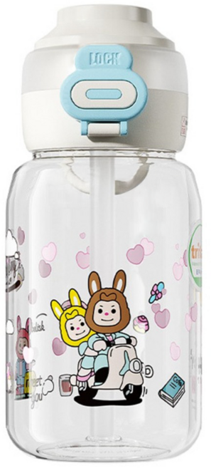 HOMIKO Tritan 兒童運動吸管杯 彈跳蓋防漏, 白色, 1個, 700ml
