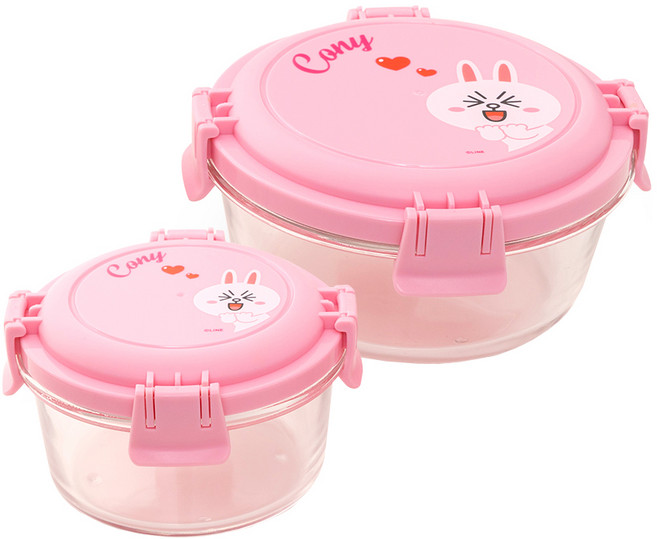 Hiromimi LINE FRIENDS 兔兔玻璃保鮮盒2入組, 2個容器 + 2個蓋子, 1組
