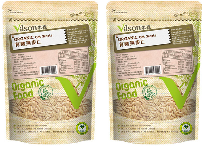 Vilson 米森 100%有機燕麥仁, 450g, 2包