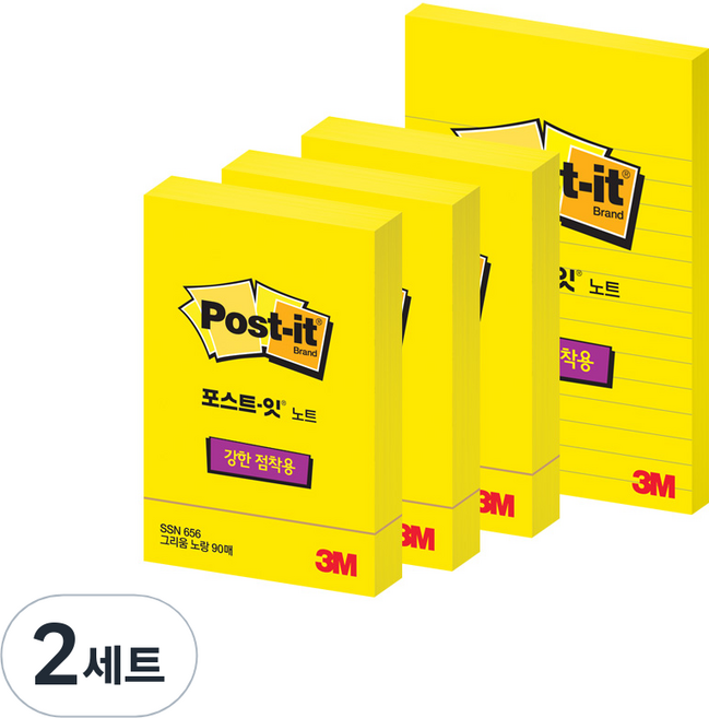 3M Post-it 利貼 強力黏性便條紙 656 3入 + 660 套組, 思念黃, 2套, 315張