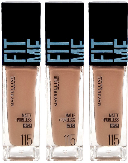 MAYBELLINE 媚比琳 台灣公司貨 FIT ME 反孔特霧粉底液 30ml, 3支, 115
