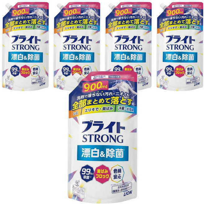 LION 獅王 STRONG 強效去污漂白劑補充包 彩色衣物適用, 900ml, 5包